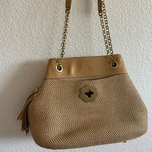 Eric Javits Tan and Gold Woven Shoulder Bag